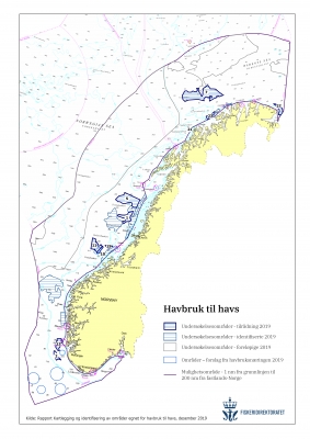 Oversiktskart: identifiserte områder for havbruk til havs